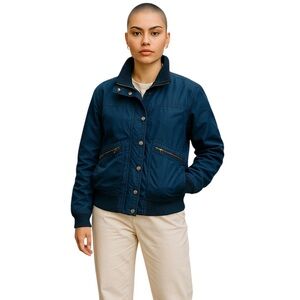 J Crew Jacket Bomber Style Coat Womens Size S Blue Waxed Retro‎ Nautical Y2K